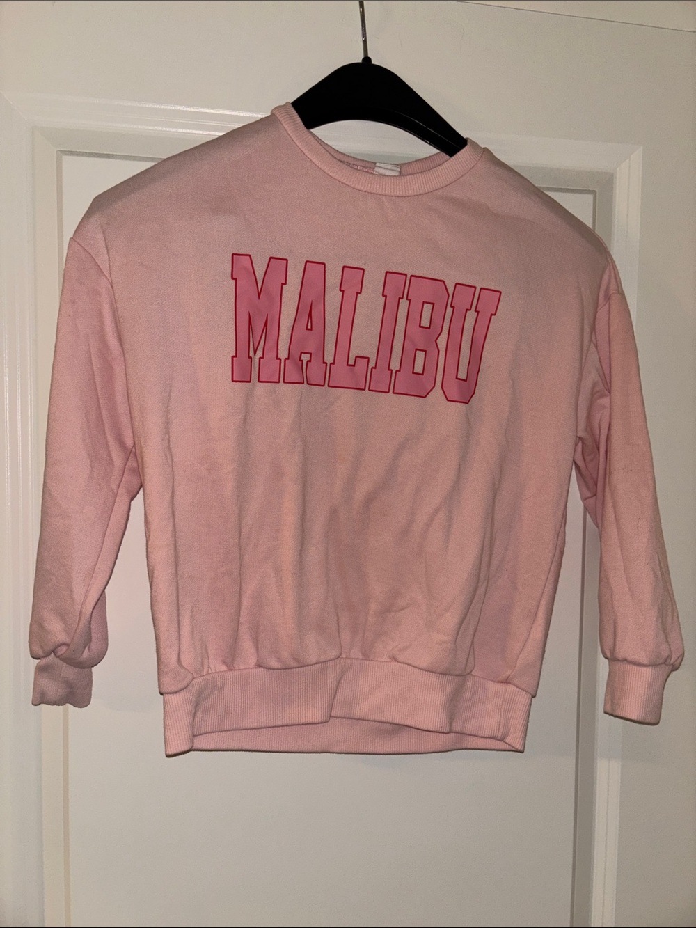 Pink Girls Crewneck Knit Sweatshirt 'MALIBU' Graphic